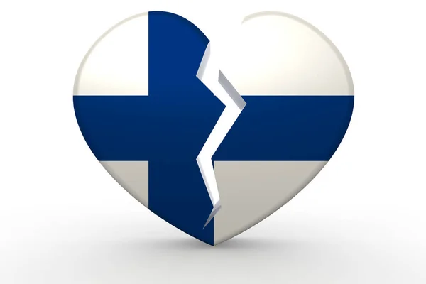 Разбитая Белая Форма Сердца Флагом Финляндии Рендеринг — стоковое фото