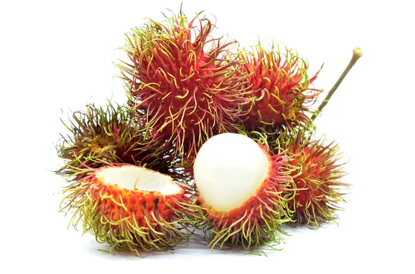 Rambutan Maduro Isolado Fundo Branco — Fotografia de Stock