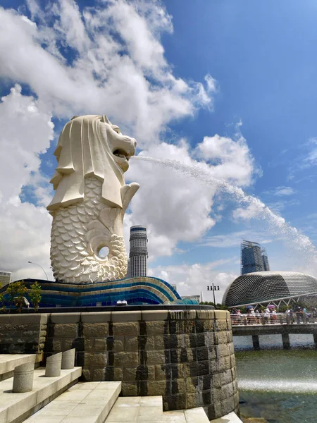 Singapur Sep 2018 Fuente Estatua Merlion Merlion Park Horizonte Ciudad — Foto de Stock