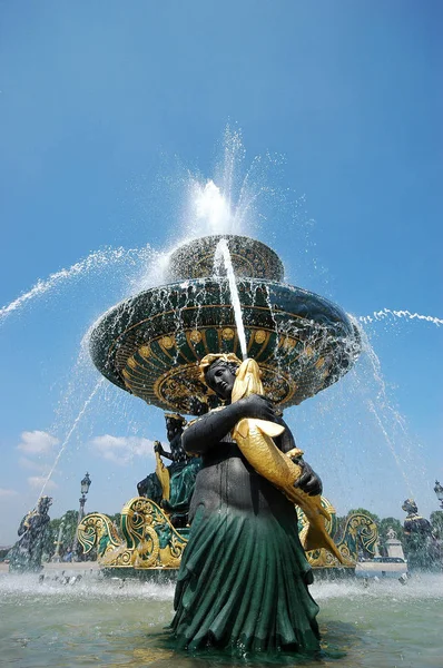 Paris France Jul 2018 Details Fontäne Des Flusshandel Und Der — Stockfoto