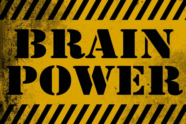 Brain Power Sinal Amarelo Com Listras Renderização — Fotografia de Stock