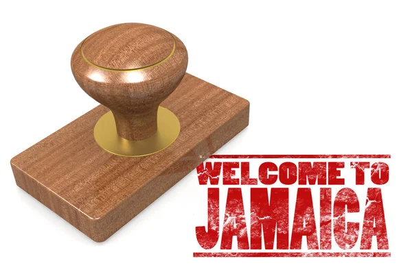 Sello Goma Roja Con Bienvenida Jamaica Representación — Foto de Stock