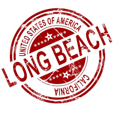 Beyaz arka plan, 3d render ile kırmızı Long Beach damgası
