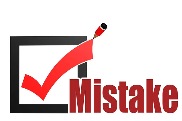 Mistake Word Check Mark Pencil Rendering — Stock Photo, Image