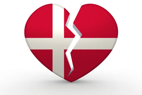 Broken White Heart Shape Denmark Flag Rendering — Stock Photo, Image