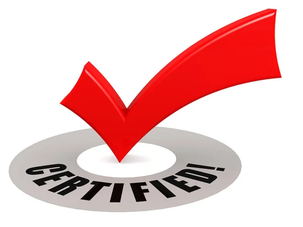 Certified Red Check Mark Rendering — Stock Photo, Image