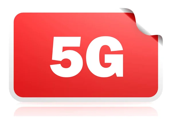 5G red square banner, 3D rendering