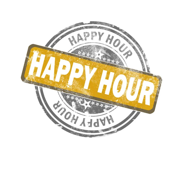 Happy Hour Yellow Vintage Stamp Rendering — Stock Photo, Image