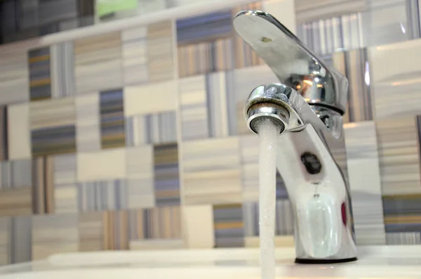 Water Tap Faucet Flowing Water Bathroom — Stock Photo, Image