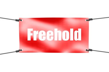 Freehold word with red tie up banner, 3D rendering clipart