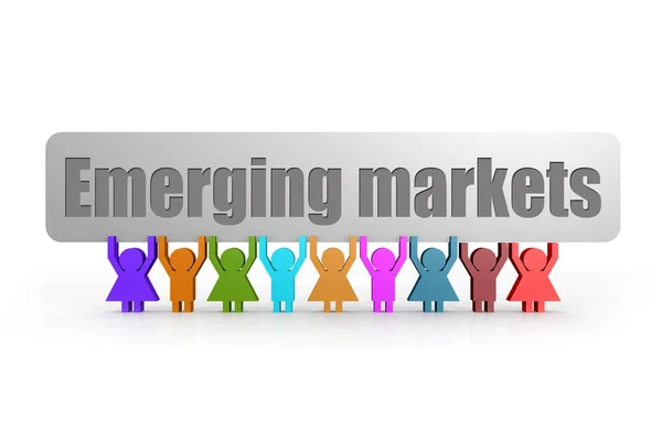 Emerging Markets Word Banner Hold Group Puppets Rendering — Stock Photo, Image