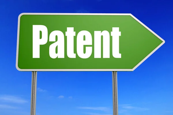 Patent word on green road sign, 3D rendering