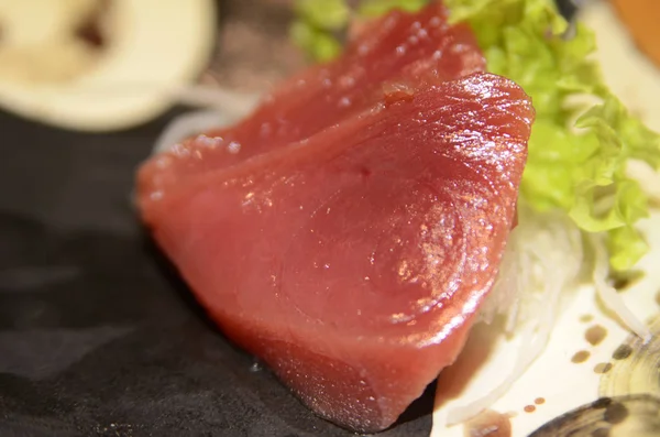 Tonijn Sashimi Snijden Rauwe Blauwvintonijn Dienen Japanse Stijl Foo — Stockfoto