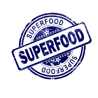 Superfood word mavi yuvarlak damga, 3d render ile
