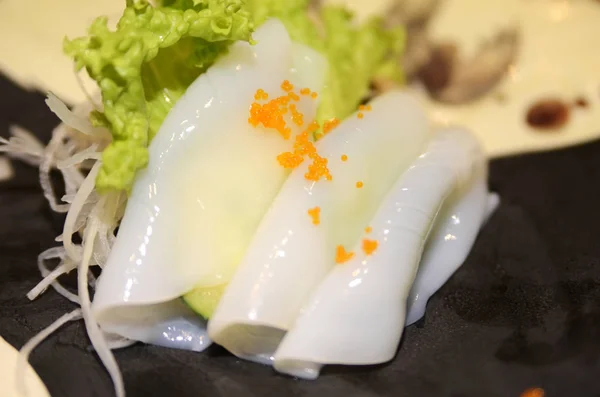 Traditionele Japanse Gerechten Ika Pijlinktvis Sashimi Houten Tafel — Stockfoto