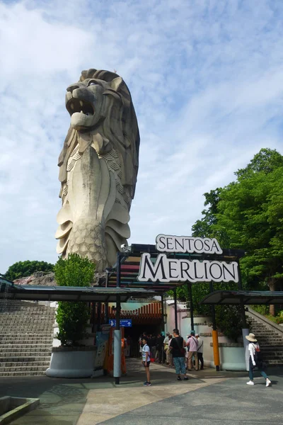 Singapur Grudzień 2018 Pomnik Merlion Wyspie Sentosa Singapur Merlion Jest — Zdjęcie stockowe