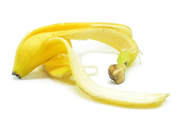 Gelbe Bananenschale Isoliert Auf Weißem Hintergrund — Stockfoto