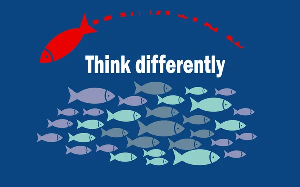 Think Differently Success Concept Small Fishes Group Rendering — Stock Photo, Image