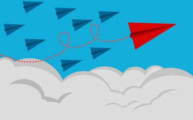 Başka bir uçak, 3d render arasında bir lider olarak kağıt uçak