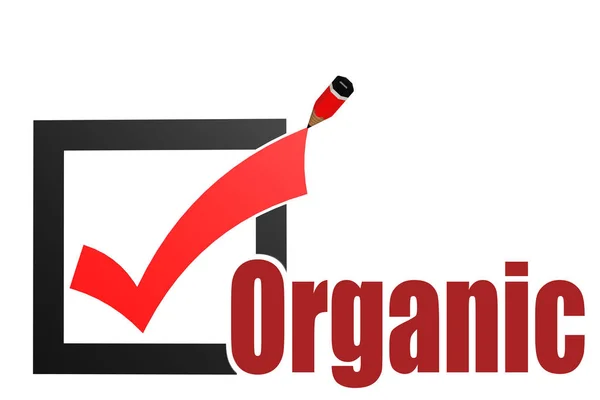 Organic Word Check Mark Pencil Rendering — Stock Photo, Image