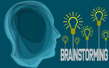 Beyin fırtınası, insan kafası ampul, 3d render ile