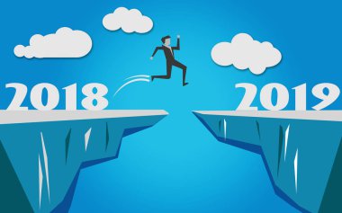 Adam yıl 2019, 3d render uçurumdan atlamak