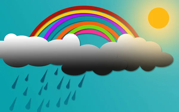 Color rainbow on a blue cloudy sky, 3D rendering