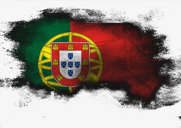 Bandeira Portugal Pintada Com Pincel Sobre Fundo Branco Renderização — Fotografia de Stock