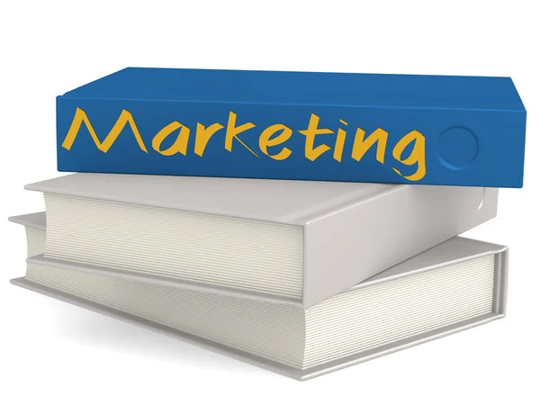 Livros Capa Dura Com Palavra Marketing Renderização — Fotografia de Stock