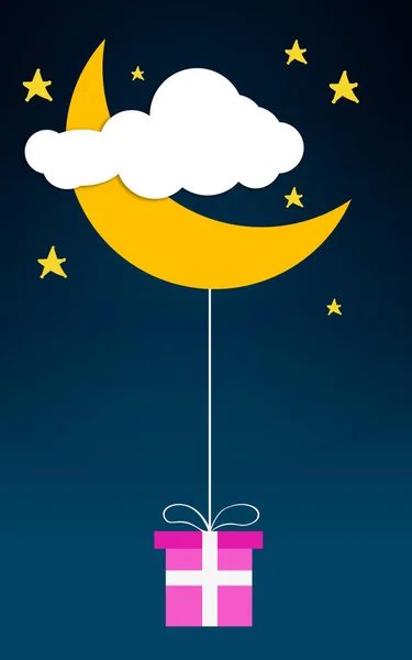 Nuvem Lua Estrelas Com Presente Rosa Renderização — Fotografia de Stock