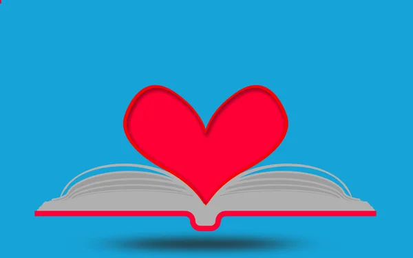 Coeur Amour Sur Livre Ouvert Rendu — Photo