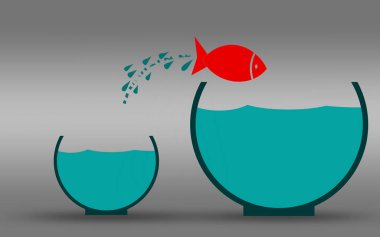 Balık sudan iyileştirme kavramı, 3d render atlama