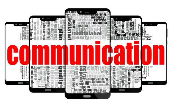 Communication Word Cloud Screen Smart Phone Rendering — Stock Photo, Image