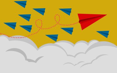 Kırmızı kağıt uçaklar farklı--dan diğer uçaklarla uçma. Farklı kavram, 3B oluşturmayı düşünüyorum