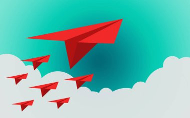 Başka bir uçak, 3d render arasında bir lider olarak kağıt uçak