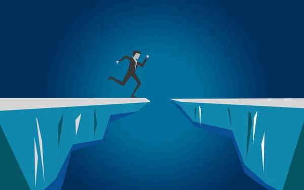 Businessman jump over cliff gap, 3D rendering