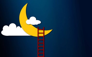 Moon, 3d render içine kırmızı merdiveni