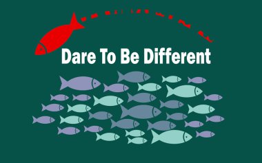 Dare farklı başarı kavramı küçük balıklar Grup, 3d render ile olmak