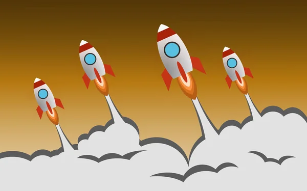 Start Mehrerer Raketen Mit Gelbem Hintergrund Darstellung — Stockfoto