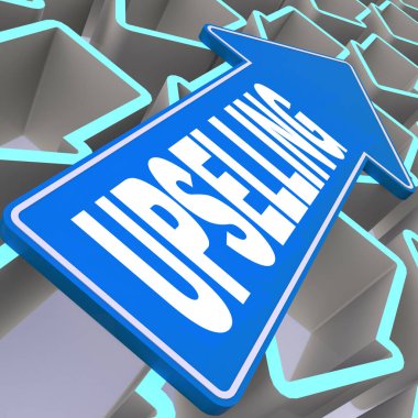 Upselling kelime ile mavi ok, 3d render