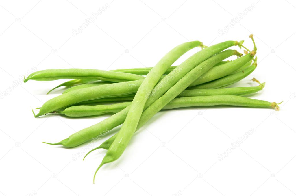 Green french beans isolated on a white background
