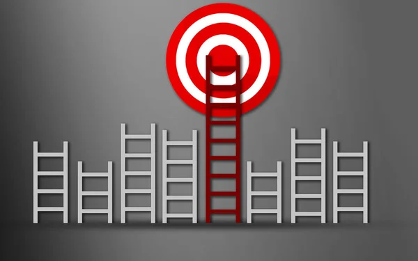 Long red ladder to goal target business concept — Stock Photo, Image