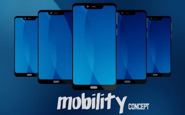 Mobilite kavramı mavi ekran akıllı telefon ile