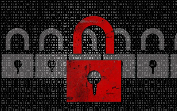 Lock on digital binary code background