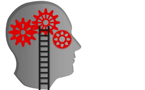 Ladder lead to the gears on human head — Stock Photo, Image
