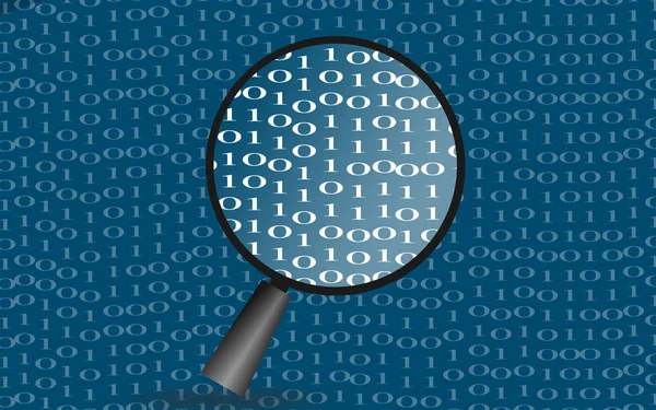 Binary code with magnifying glass — Stock Photo, Image