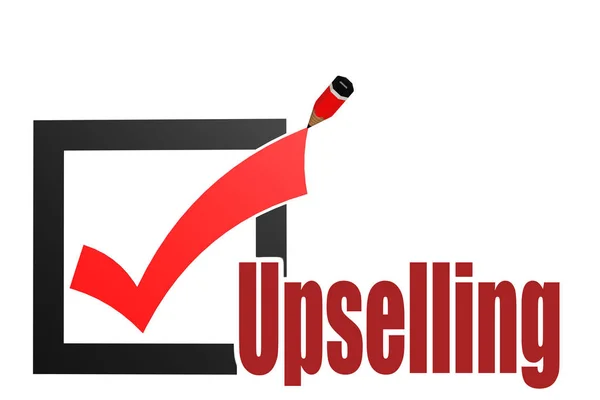 UPSELLING Upselling word with check mark and pencil — Stock Photo, Image