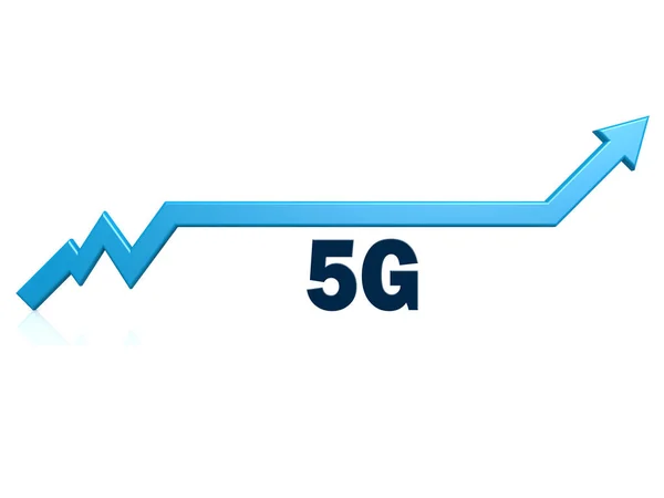 5g słowo z niebieskim rośnie strzałka — Zdjęcie stockowe