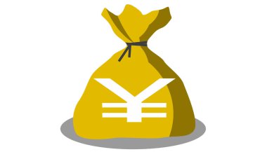 Yen işareti ile para çantası izole 