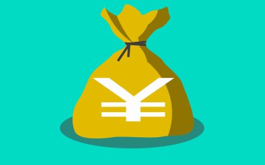 Yen işareti ile para çantası izole 